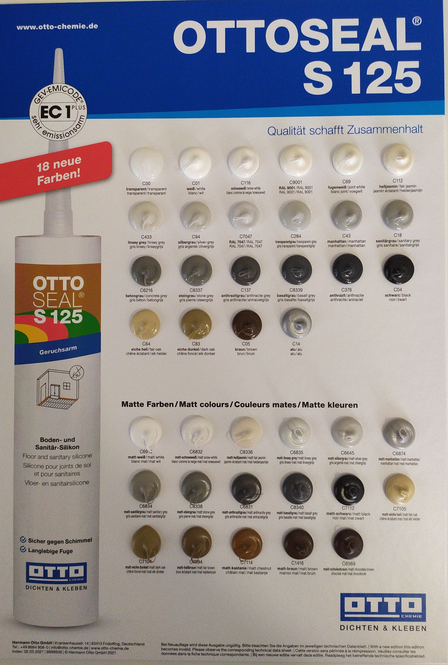 OTTOSEAL® S 125 | Silicone sol pvc et Sanitaire BRILLANT
